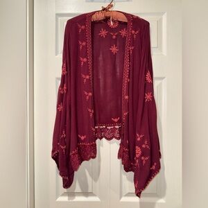Free People Embroidered Boho Kimono Jacket Cardigan Duster – Size M
